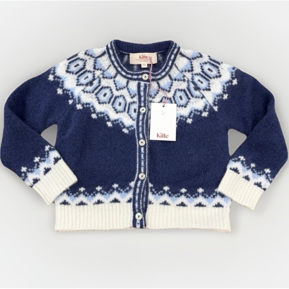 Kilte Collection Rowan Cardigan Sweater in Glacier Fair Isle Wool/Cashmere 5/6